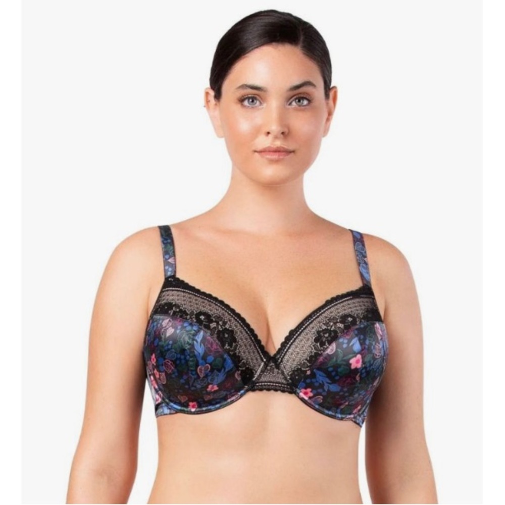 Jade full busted  coverage cups wire free black multi bralette style, size 40G